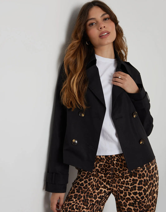 Women's Black Double Breasted Cropped Trench Coat Siouxe