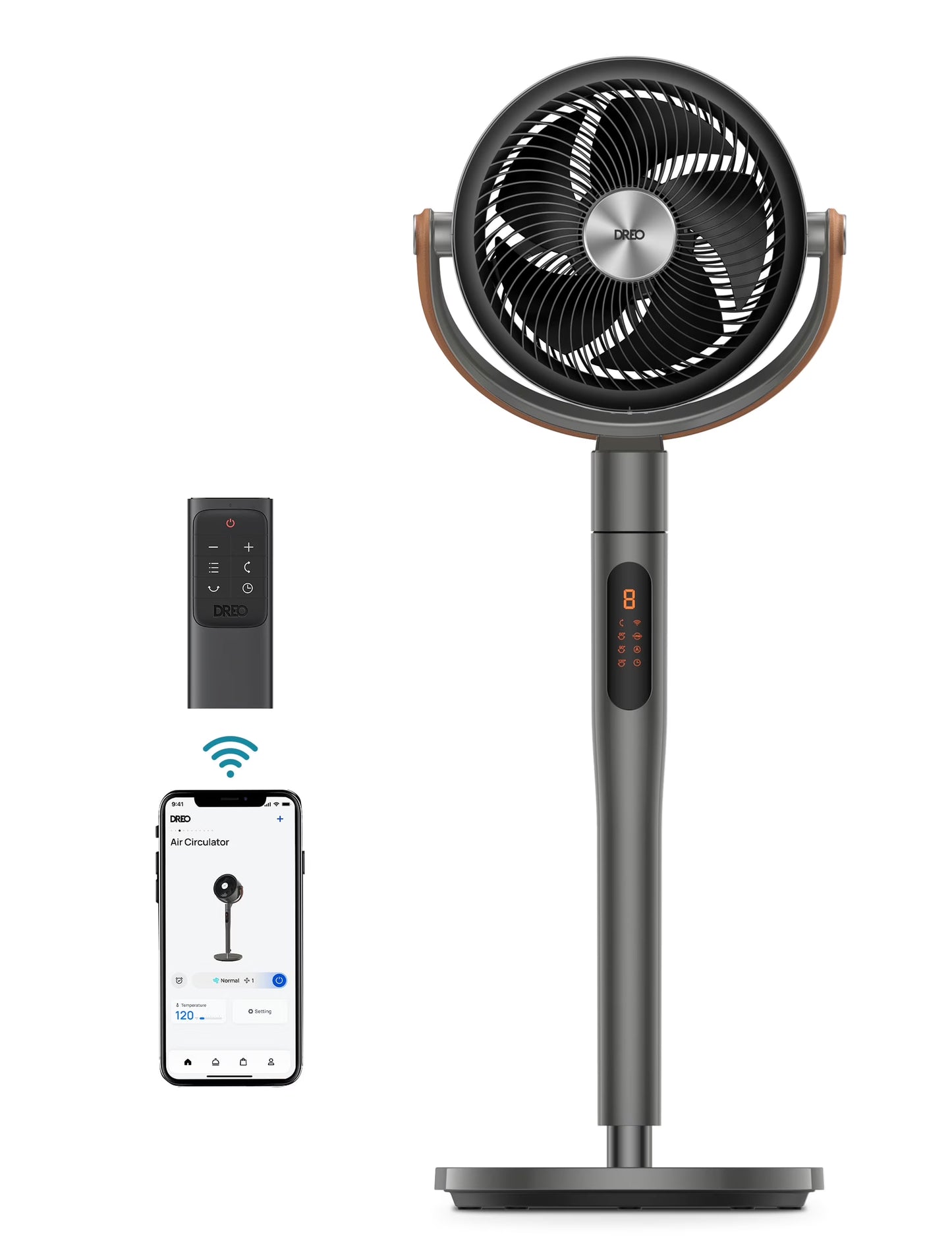 Dreo Pedestal Fan with Remote, 43'' Quiet Standing Fan for Home Bedroom, 120+105 Smart Oscillating Floor Fans with Wi-Fi/Voice Control, Works with Alexa/Google, 6 Modes, 8 Speeds, 12H Timer