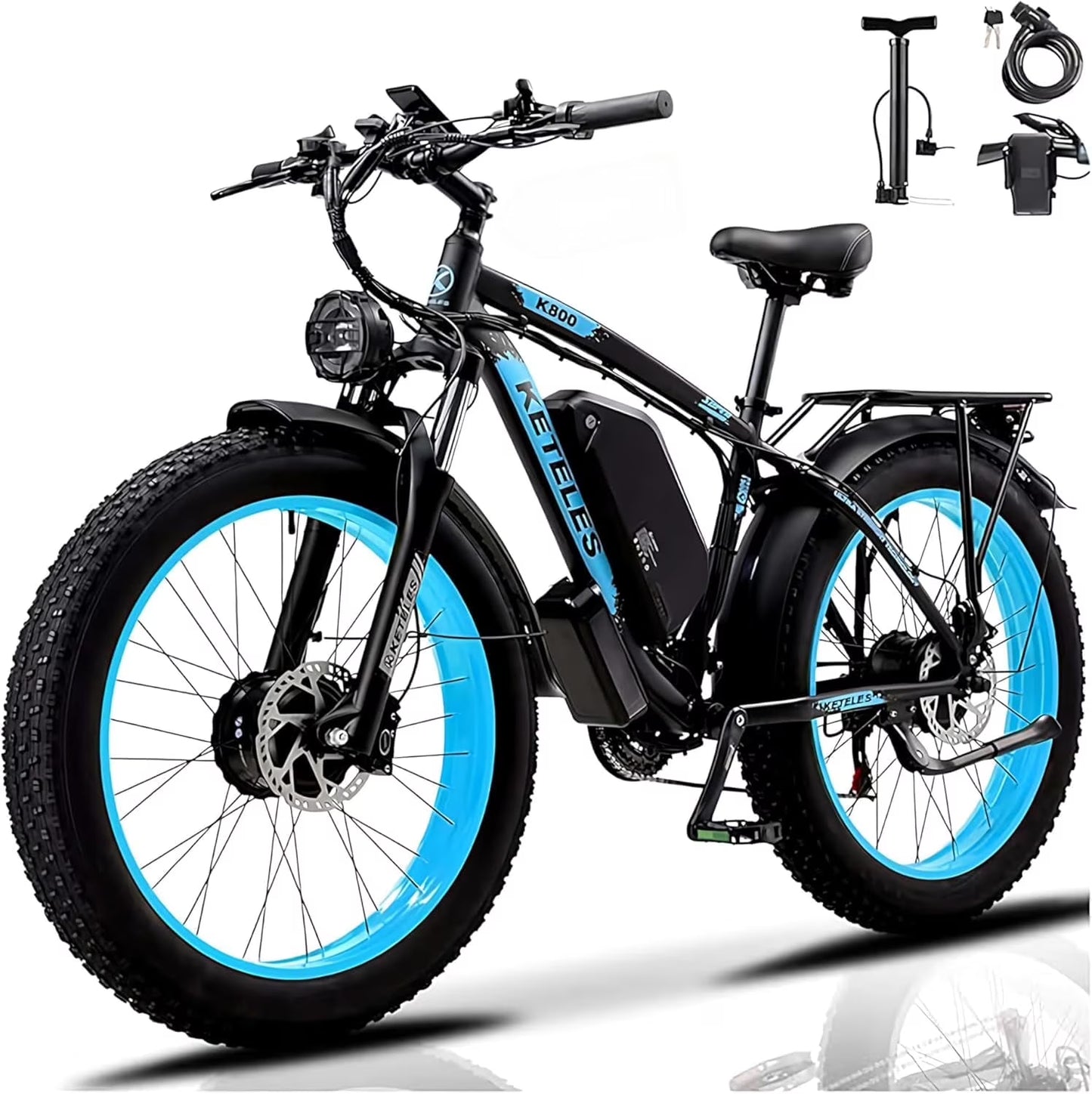 KETELES Electric Bike for Adults, Peak 4000W Dual Motor Ebike，26" Fat Tire Electric Mountain bike, 48V 23AH Removable Battery UL 2849.
