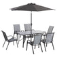 8-Piece Outdoor Dining Set with Umbrella, Patio Table and Chairs, Fast-Dry Fabric, 6 Chairs, Grey