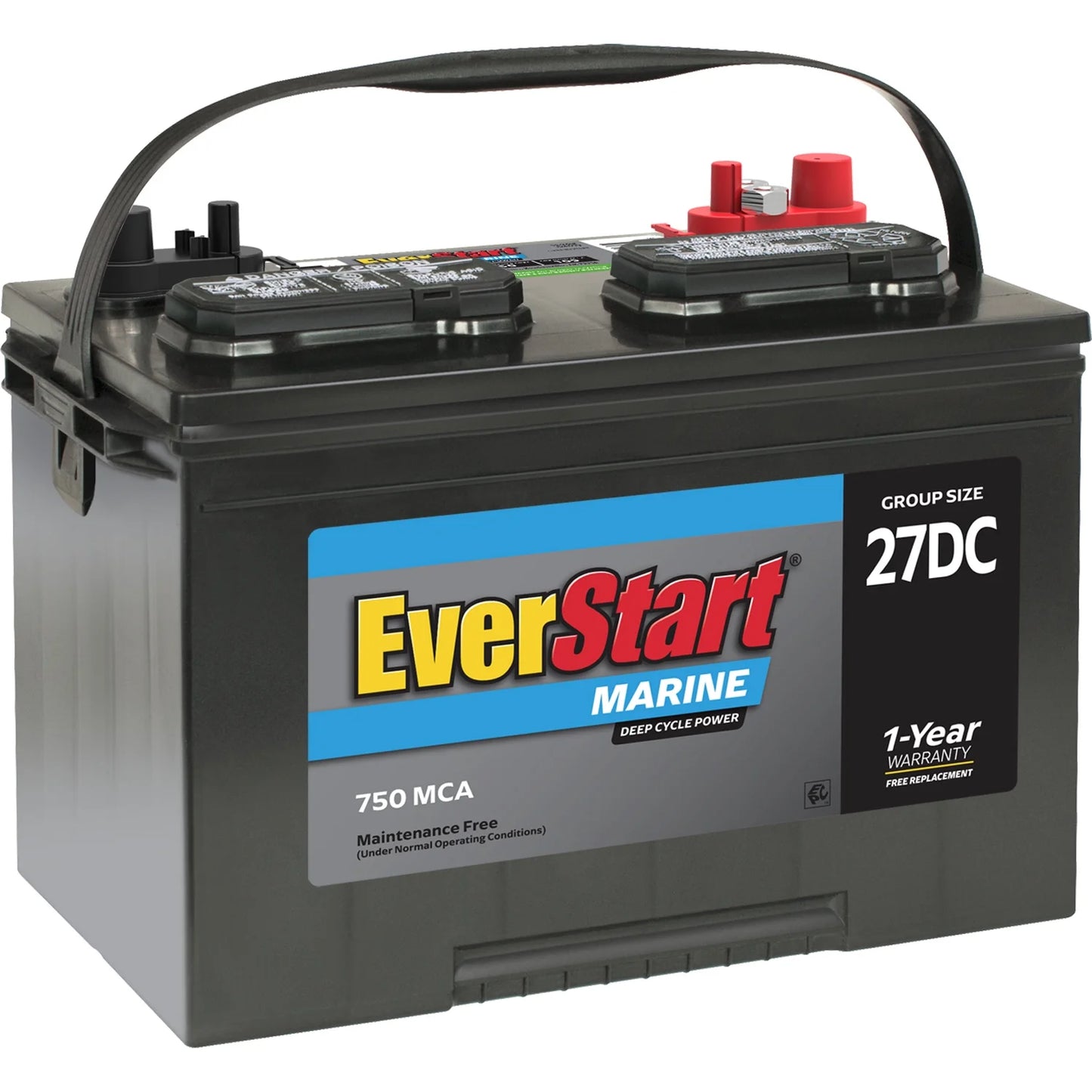 EverStart Lead Acid Marine & RV Deep Cycle Battery, Group Size 27DC 12 Volt, 750 MCA*