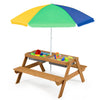 Costway 3-in-1 Kids Picnic Table Wooden Outdoor Sand & Water Table with Umbrella Play Boxes Green
