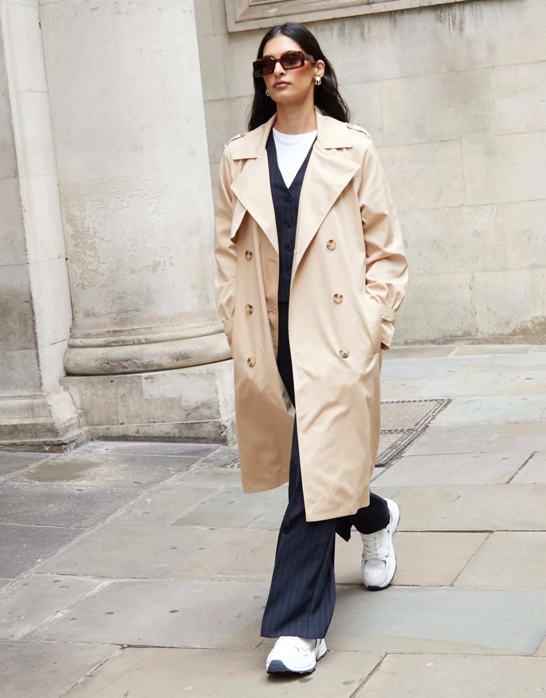 Women's Stone Double Breasted Trench Coat Siouxe