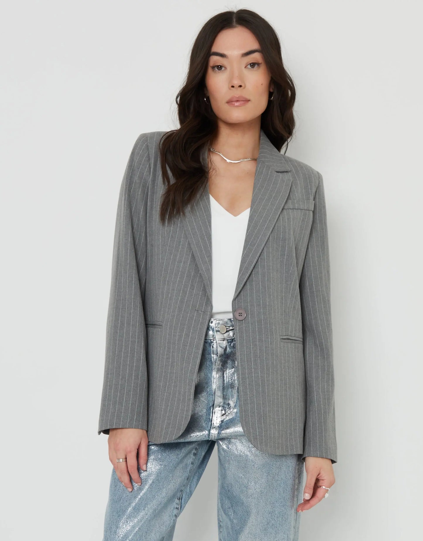 Women's Grey Pinstripe Lined Blazer Siouxe