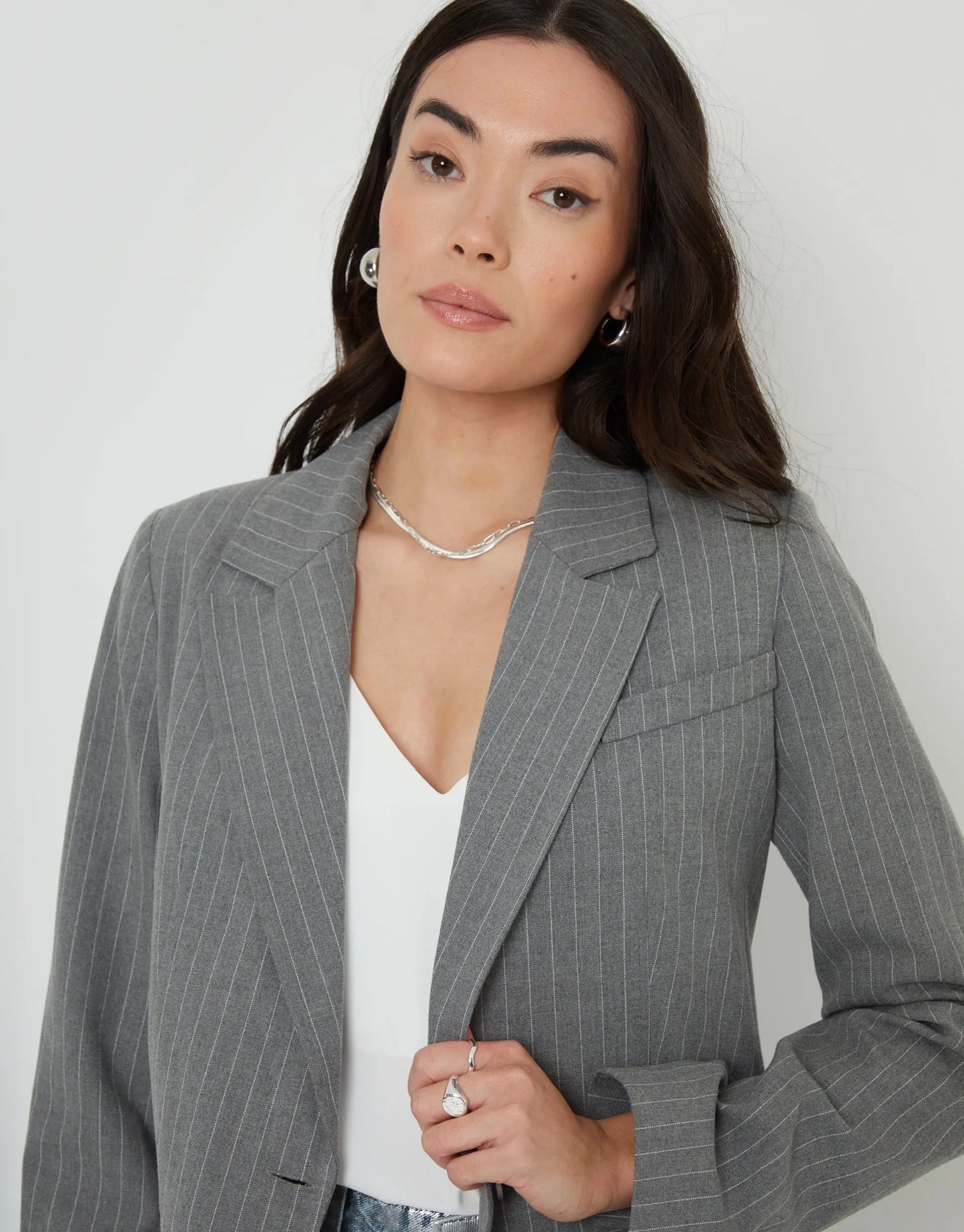 Women's Grey Pinstripe Lined Blazer Siouxe