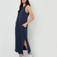Women's Navy Sleeveless Jersey Midi Dress with Pockets Siouxe