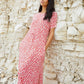 Women's Red Floral Ruched Waist Jersey Midi Dress with Pockets Siouxe