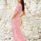 Women's Red Floral Ruched Waist Jersey Midi Dress with Pockets Siouxe