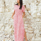 Women's Red Floral Ruched Waist Jersey Midi Dress with Pockets Siouxe