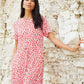 Women's Red Floral Ruched Waist Jersey Midi Dress with Pockets Siouxe