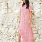 Women's Red Floral Ruched Waist Jersey Midi Dress with Pockets Siouxe