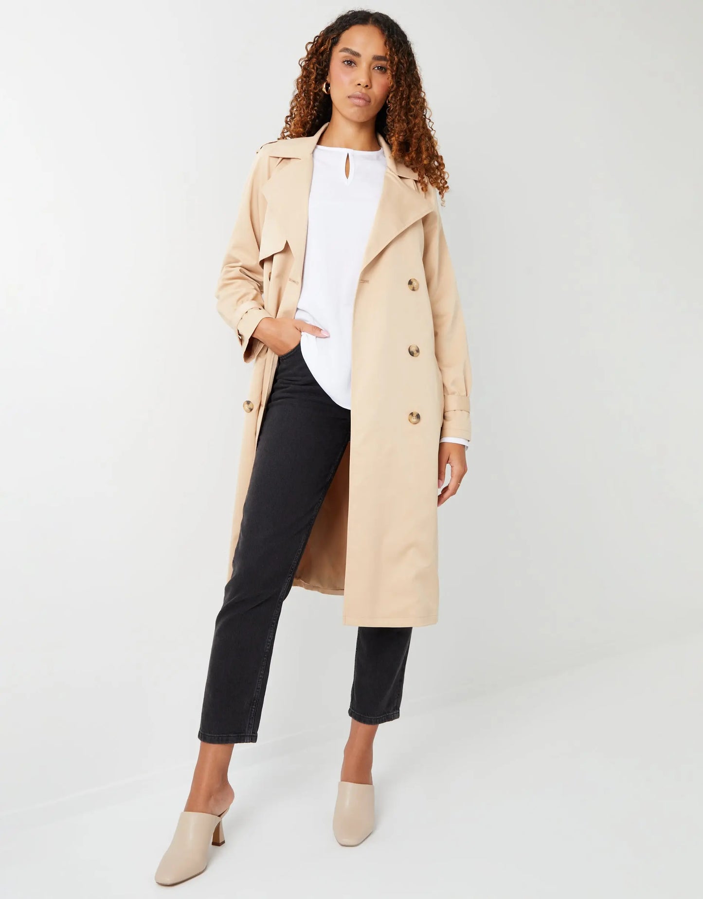 Women's Stone Double Breasted Trench Coat Siouxe