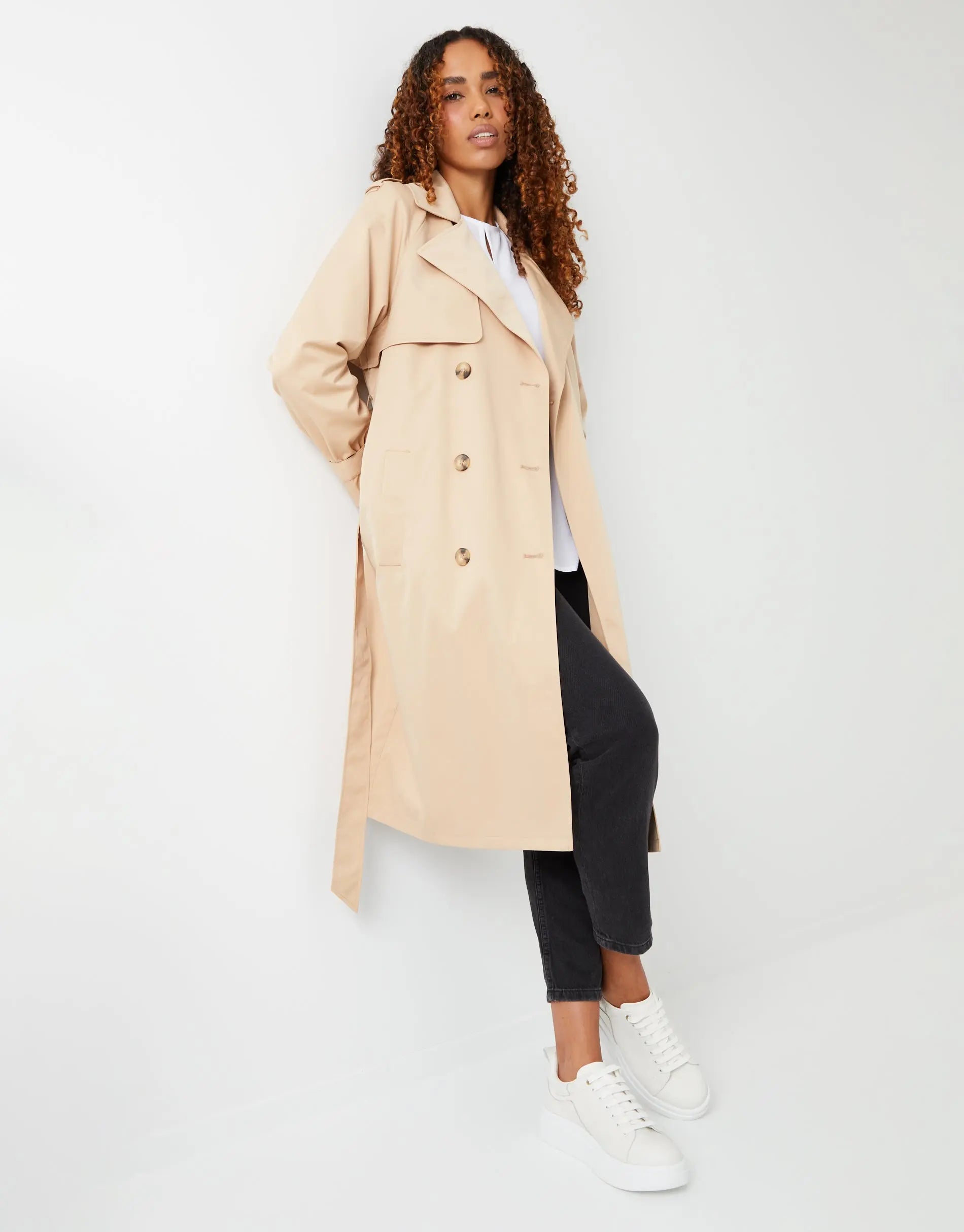 Women's Stone Double Breasted Trench Coat Siouxe