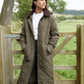 Women's Khaki Diamond Quilted Heritage Longline Barn Jacket with Removable Hood Siouxe