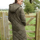 Women's Khaki Diamond Quilted Heritage Longline Barn Jacket with Removable Hood Siouxe