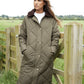 Women's Khaki Diamond Quilted Heritage Longline Barn Jacket with Removable Hood Siouxe