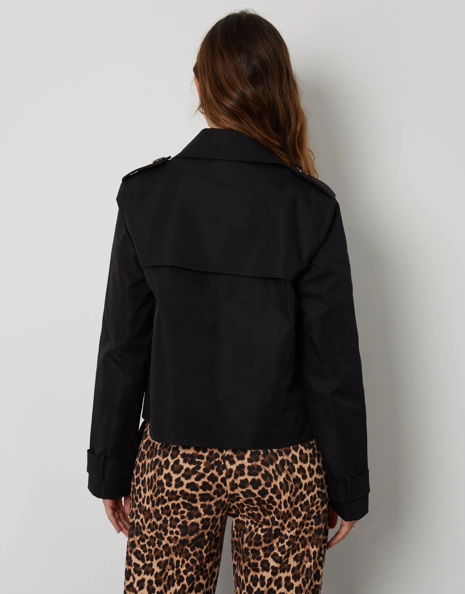 Women's Black Double Breasted Cropped Trench Coat Siouxe