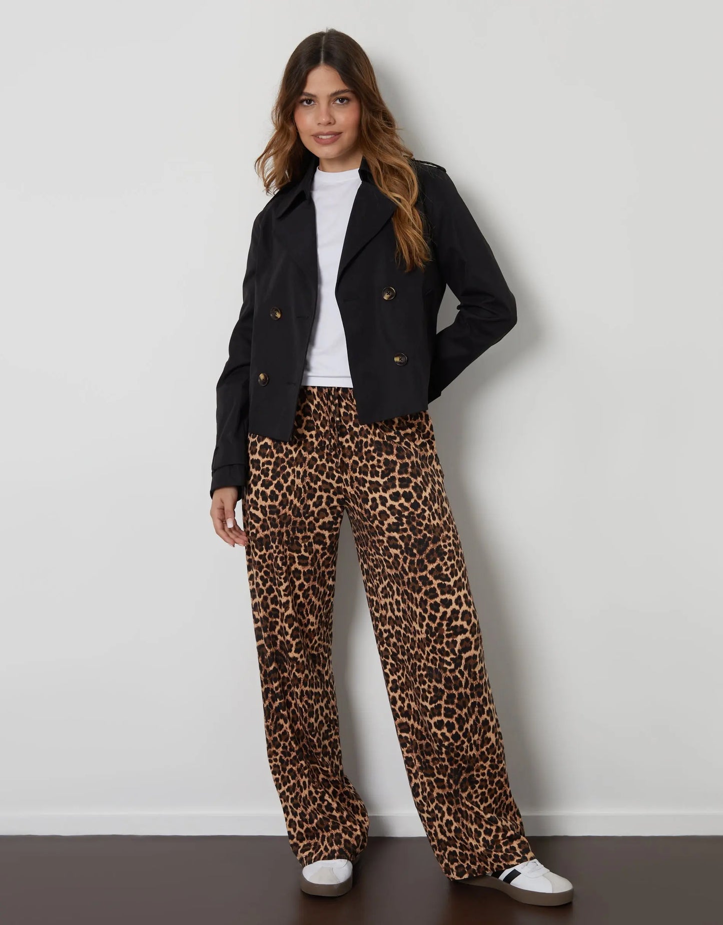 Women's Black Double Breasted Cropped Trench Coat Siouxe