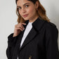 Women's Black Double Breasted Cropped Trench Coat Siouxe