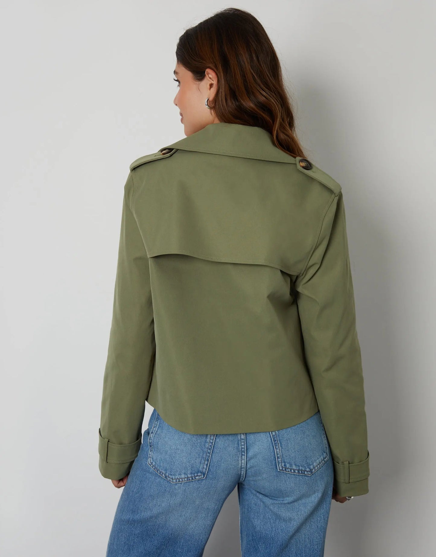Women's Khaki Double Breasted Cropped Trench Coat Siouxe