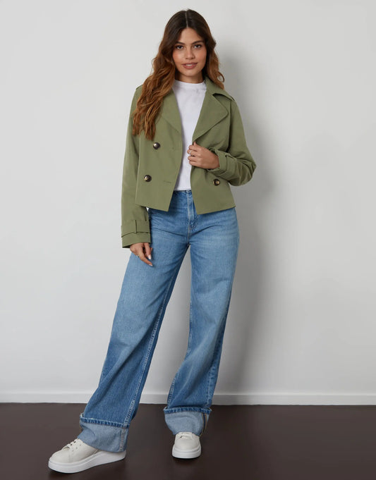Women's Khaki Double Breasted Cropped Trench Coat Siouxe
