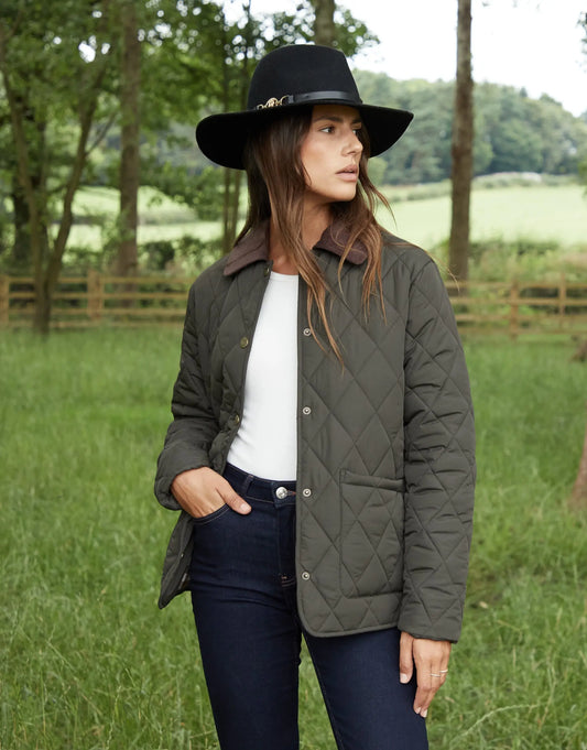 Women's Khaki Cord Collar Diamond Quilted Heritage Jacket Siouxe