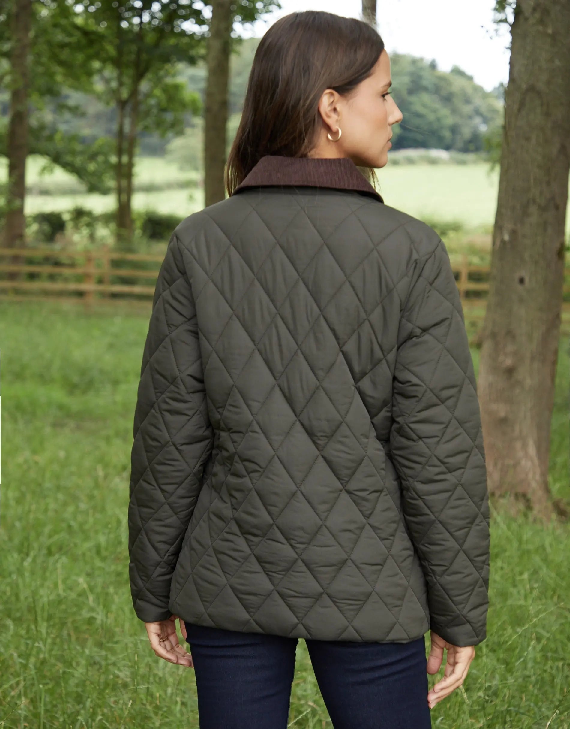Women's Khaki Cord Collar Diamond Quilted Heritage Jacket Siouxe