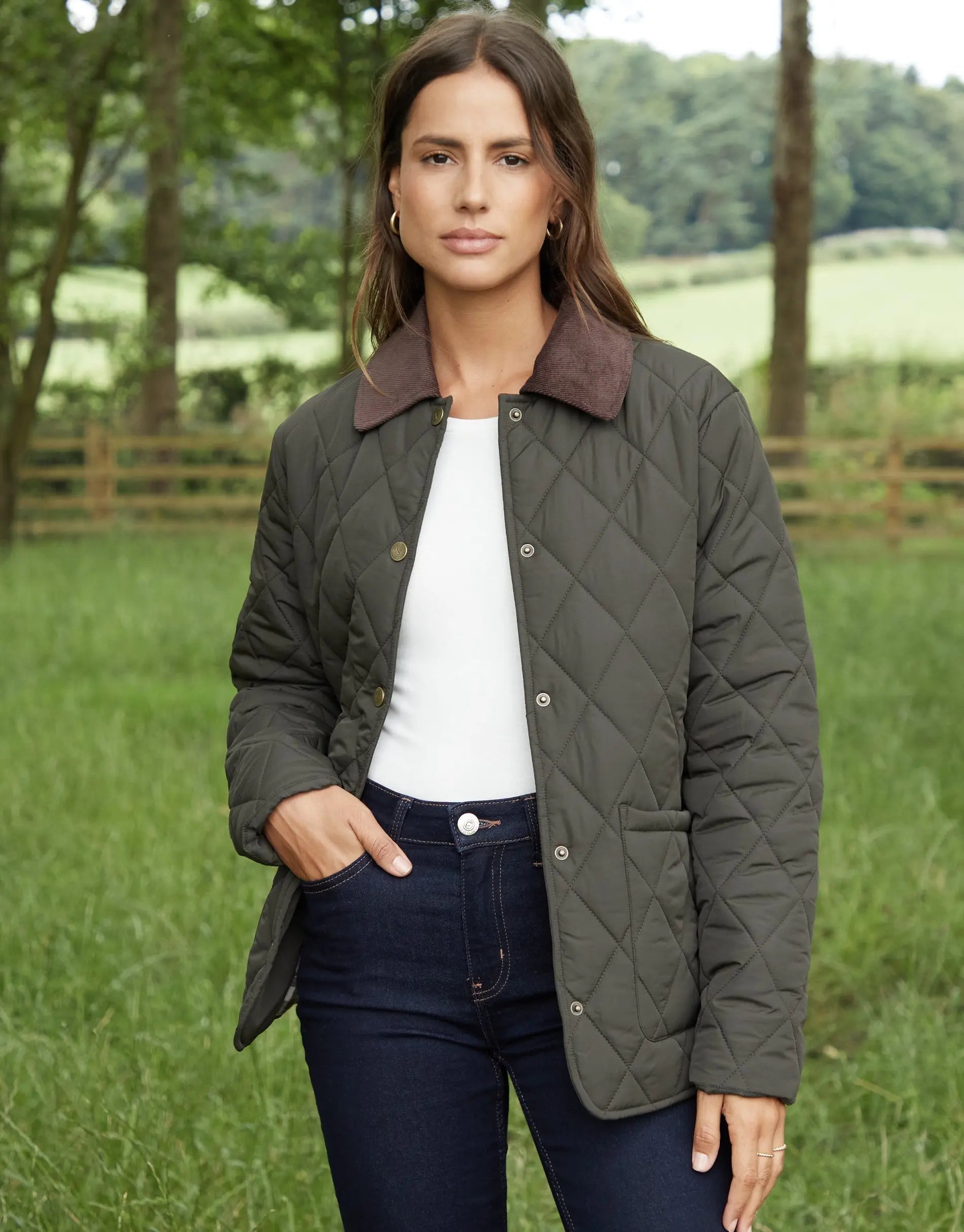 Women's Khaki Cord Collar Diamond Quilted Heritage Jacket Siouxe