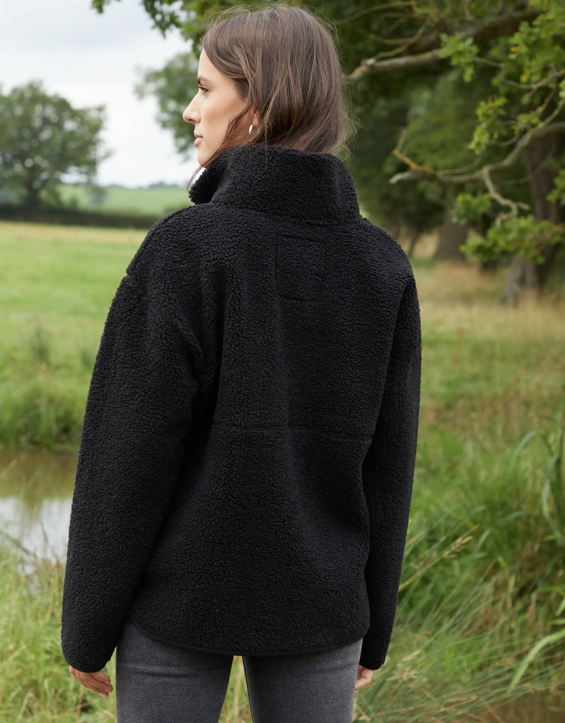 Women's Black Half Zip Borg Fleece Siouxe