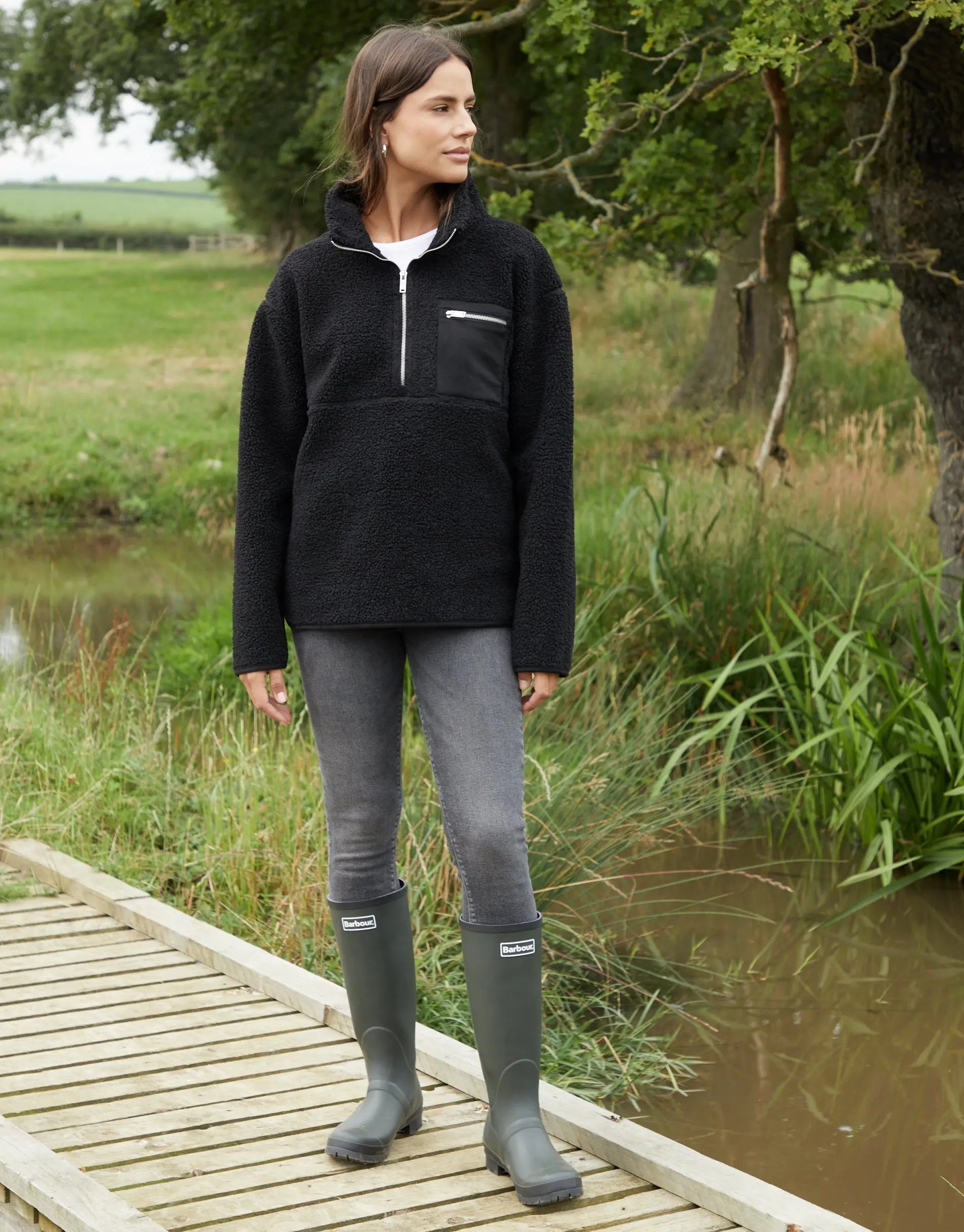 Women's Black Half Zip Borg Fleece Siouxe