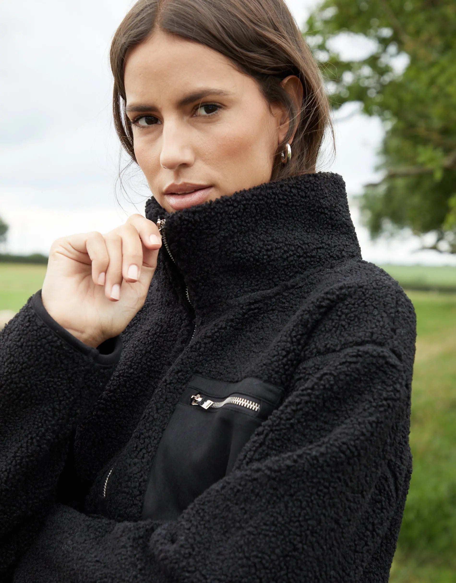 Women's Black Half Zip Borg Fleece Siouxe