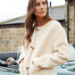 Women's Beige Fleece Borg Toggle Jacket Siouxe