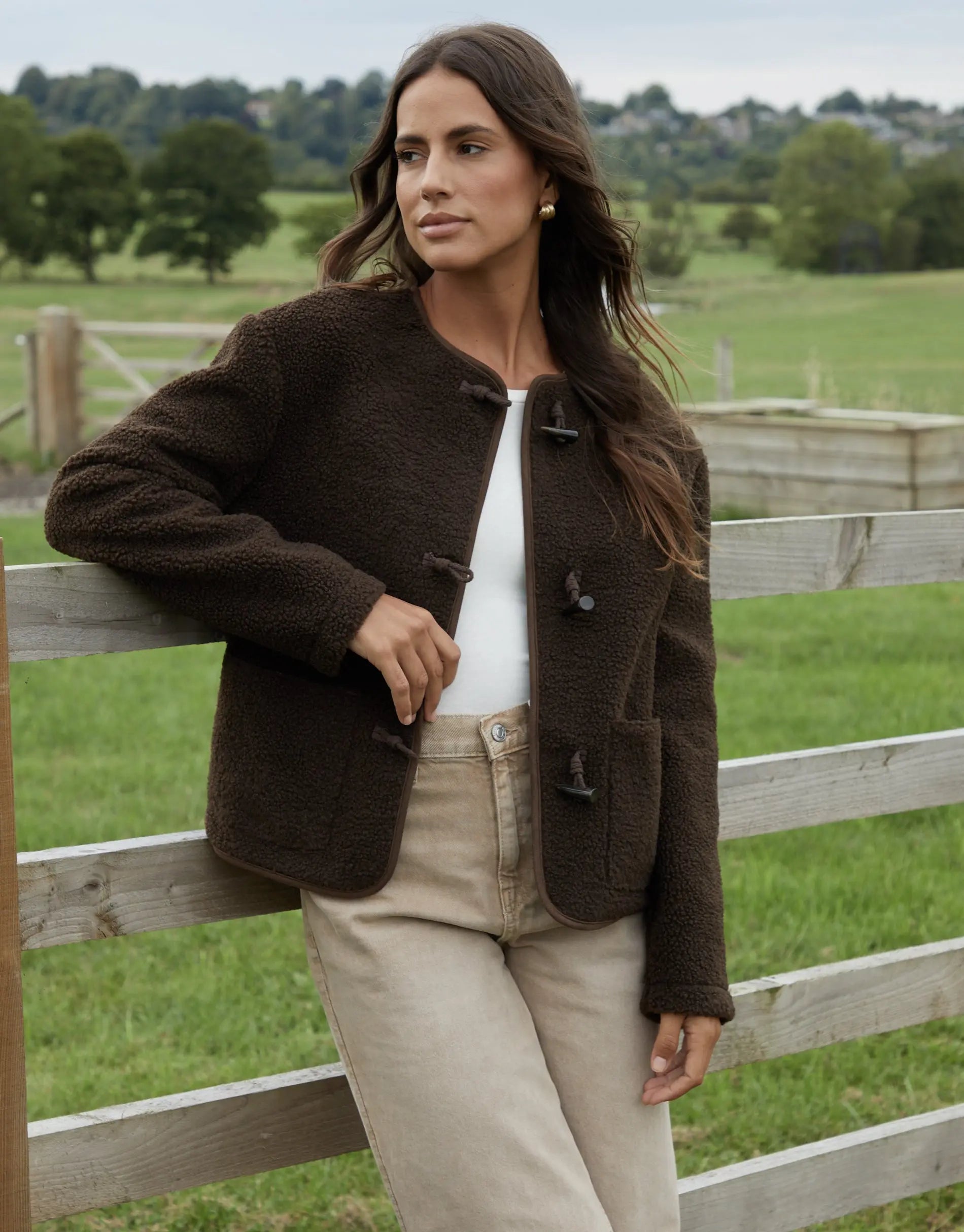 Women's Chocolate Fleece Borg Toggle Jacket Siouxe