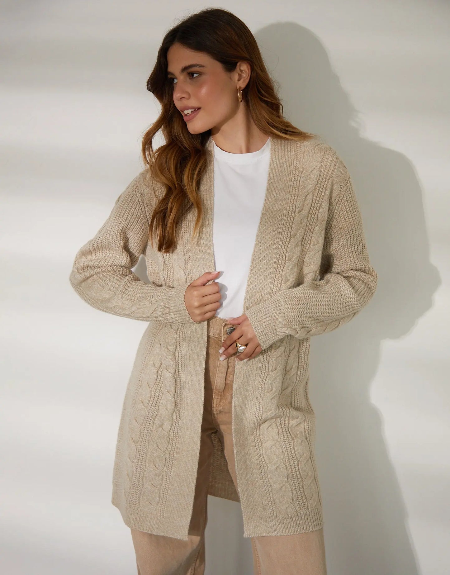 Women's Beige Cable Knit Cardigan Siouxe