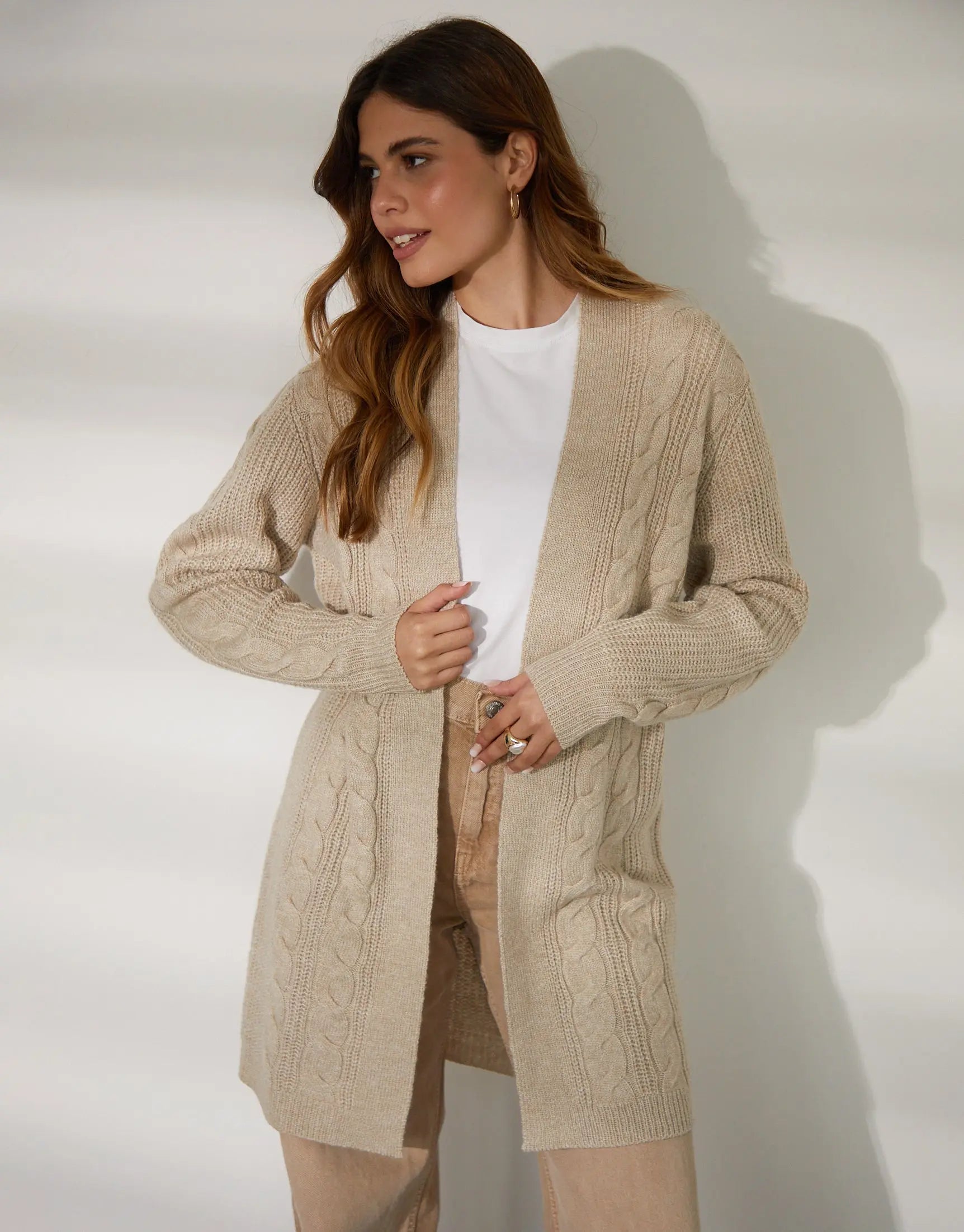 Women's Beige Cable Knit Cardigan Siouxe