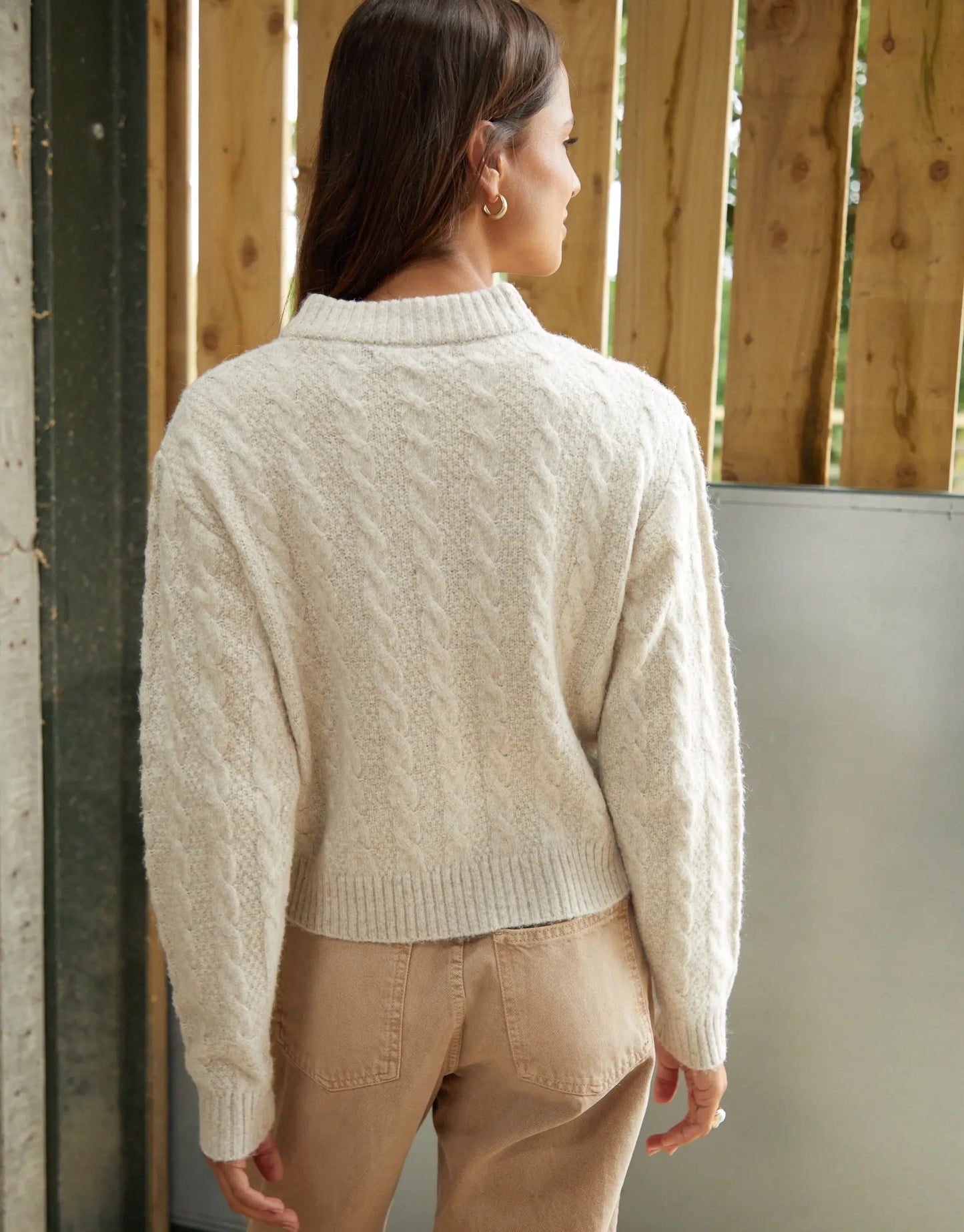 Women's Beige Cable Knit Zip-Up Bomber Jacket Siouxe