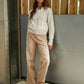 Women's Beige Cable Knit Zip-Up Bomber Jacket Siouxe