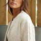 Women's Beige Cable Knit Zip-Up Bomber Jacket Siouxe
