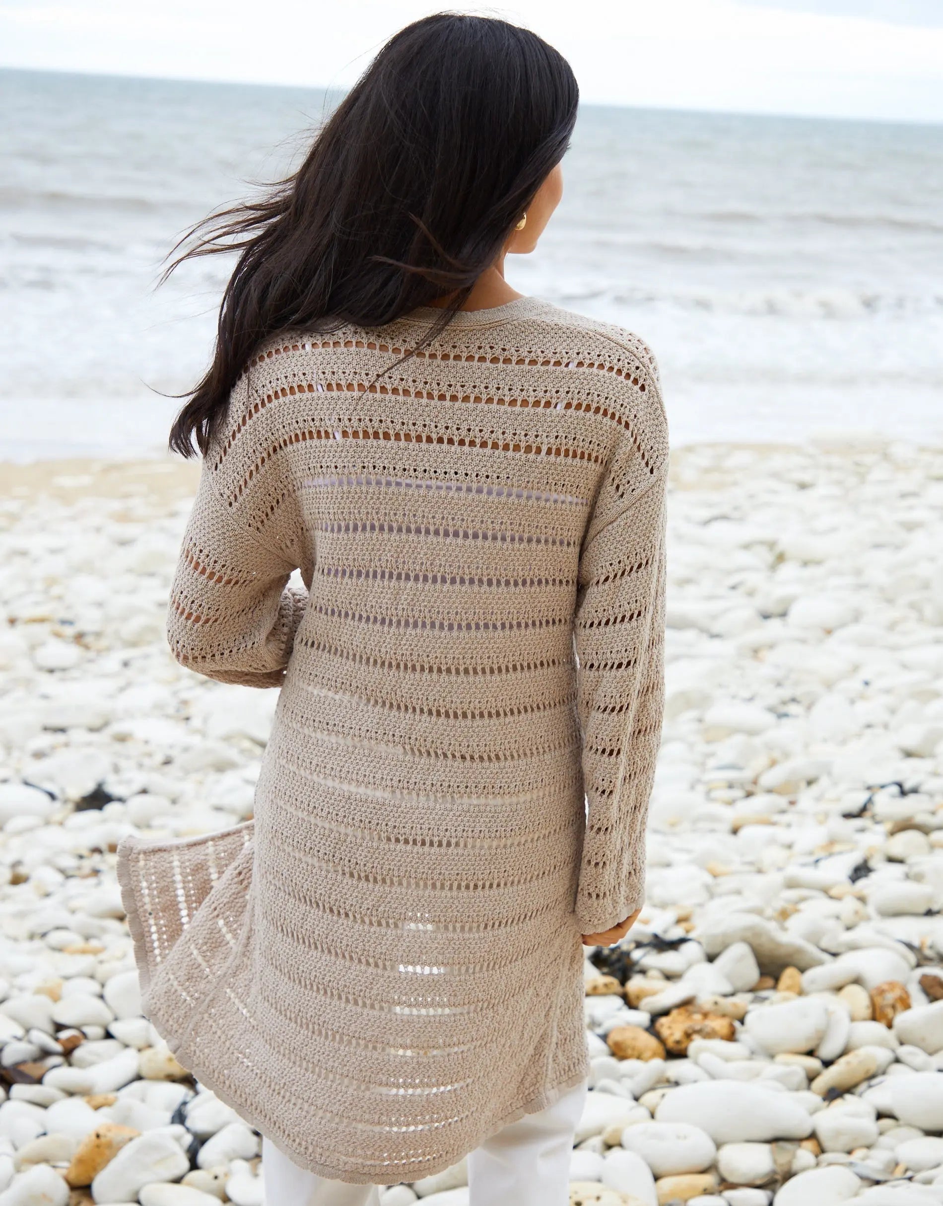 Women's Stone Longline Crochet Cardigan Siouxe