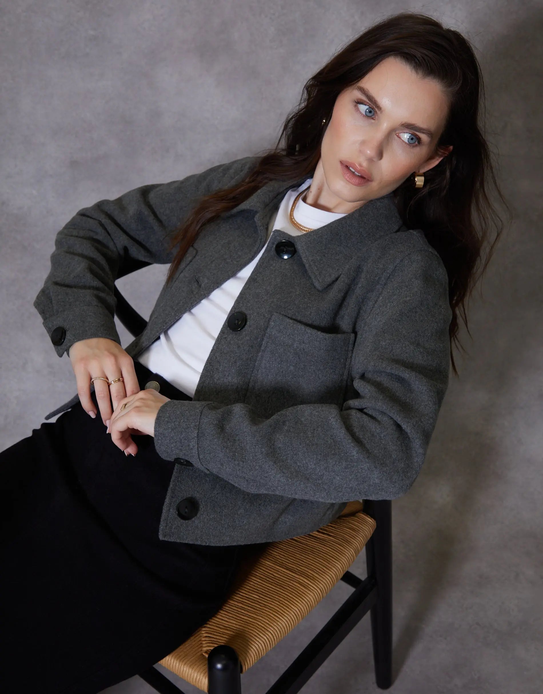 Women's Charcoal Cropped Brushed Shacket Siouxe