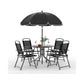 6 Pieces Outdoor Dining Set With Umbrella, Patio Table and 4 Folding Chairs With Umbrella, Garden Patio Furniture Set With Umbrellas, Tempered Glass Top Dining Table