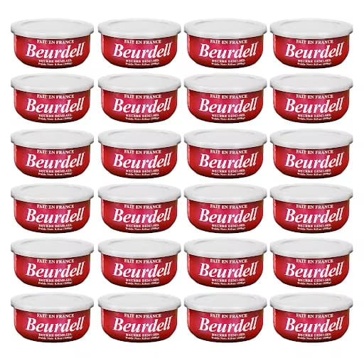 Beurdell Canned French Butter M100% Natural Salted Pasteurized Real Butter | Long Shelf Life Emergency Survival Food | Great for Cooking, Baking, RV & Camping | Pull Top Lid | Pack of 24 | France