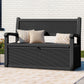 ModFusion 70-Gallon Outdoor Resin Storage Cabinet with Rattan Backrest C Waterproof Patio Bench Seat, 500 lbs Capacity, Black