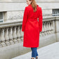 Women's Red Collared Belted Formal Coat Siouxe