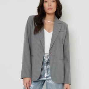 Women's Grey Pinstripe Lined Blazer